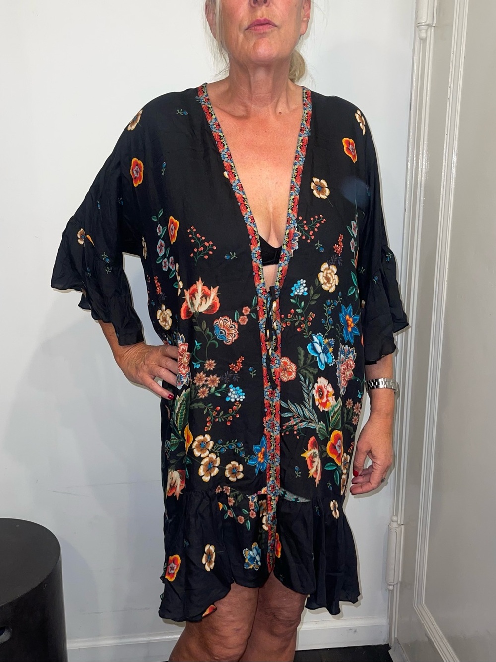 Johnny Was Black Floral Kimono Cover-Up